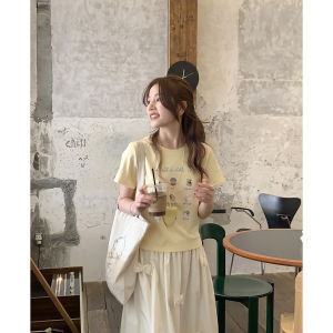 Áo Thun Tay Ngắn Dáng Ôm Phong Cách Hàn Quốc Mùa Thu 2025 Áo Thun Cotton Co Giãn in Chữ Cổ Tròn Thường Ngày Dành Cho Nữ