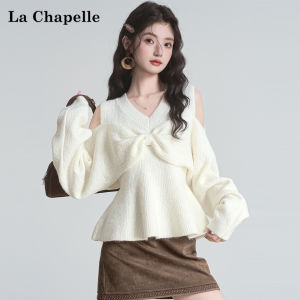 La Chapelle | Lazy Style Bow Design V-Neck Off-Shoulder Soft Knitwear