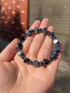 Black Hematite Bracelet Men Women EMO Streetwear Jewelry Irregular Square Beads Bangles Protection Gift for Brother Boyfriend