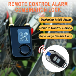 Bike Lock 110dB Waterproof Security Bicycle Cable Lock with Remote Control 4-Digit Password Motorcycle Burglar Alarm for Oudoor