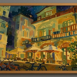 Tranh Nghệ thuật "Quán Cà Phê Lối Nhỏ ở Hà Nội" VIETSMART ART - Acrylic trên toan vải 60 x 90cm