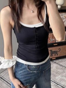 Áo Vest Nữ Gợi Cảm Mới Áo Ba Lỗ Một Mảnh Có Đệm Ngực Áo Khoác Ngoài Áo Ba Lỗ Một Mảnh Thời Trang Màu Tương Phản Áo Vest Nữ Gợi Cảm