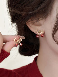Vintage Bordeaux Cherry Earrings S925 Silver