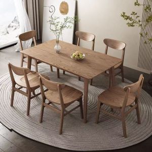 Nordic Style Luxury Wooden Dining Table And Chairs Combination Small Modern Rectangle Home Dining Table White Basswood