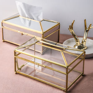 Creative Luxury Style Glass Tissue Box Living Room Transparent Nordic INS Small Decorative Paper Towel Holder Home Decor
