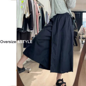 plus Size Elastic High Waist Wide Leg Half Skirt Pants Summer Thin Loose Slimming Casual Workwear Straight Leg Pants