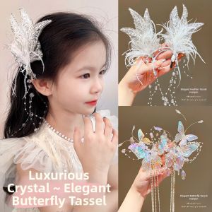 No-Harm Feather Tassel Crystal Hair Clip