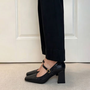 FANGXI | Leather Mary Jane Shoes with Retro Style Square Toe and Ankle Strap