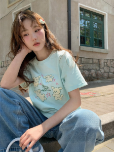 NIHAOKANONG | Áo Thun Bông Cotton Lỏng có Thêu Hình Chó Sơ Sinh