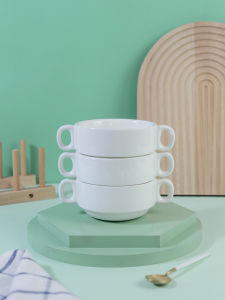 New Bone China Color Glaze Western Style Soup Bowl Double Ear Stew Pot Salad Dessert Bowl Baking Roasting Bowl Luo Song Soup Bowl Double Skin Milk Bowl