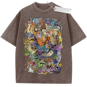 Bandai | Vintage Washed Tshirt Pokemon Anime Characters Oversized Print Streetwear Fashion Casual Daily Wear Party Campus