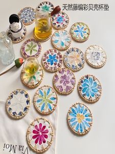 Thảm Cốc Sứ Tròn Bằng Tre Họa Tiết Vỏ Sò Dùng Trong Gia Đình Thảm Cốc Chống Bỏng Cho Bàn Ăn