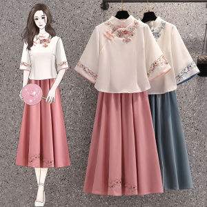 Large Size Revamped Cheongsam Set Traditional Chinese Tea Ceremony Clothing Womens Style Retro Republic of China Student Uniform
