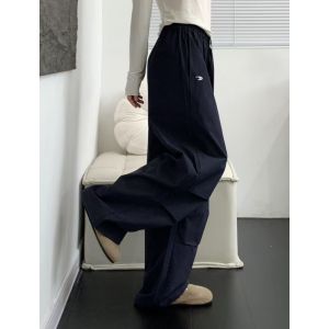 Quần Ống Rộng Cạp Cao Rộng Rãi Cho Nữ Màu Xanh Lam Dài Thường Ngày Quần Dài Công Sở Thoải Mái Không Cần Ủi