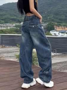 Quần Jeans Ống Rộng Cạp Cao Kiểu Dáng Thon Gọn Phong Cách Mỹ Cổ Điển Cho Nữ Quần Jeans Dáng Rộng Dài Đến Mắt Cá Chân