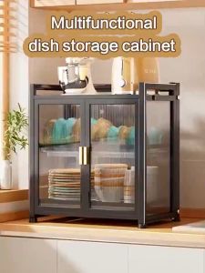 plate organizer Dish Rack Cabinet with Cover 3Tiers Steel Kitchen Organizer Cabinet Drawer Metal Carbon Black  dish rack organizer dish organizer