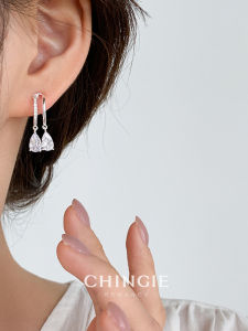 Shining Double-Ear Hole Zircon Earrings Elegant Clip-Ons for Piercing-Free Fashion Jewelry Waterdrop Shape Alloy-Dipped Silver-Gold