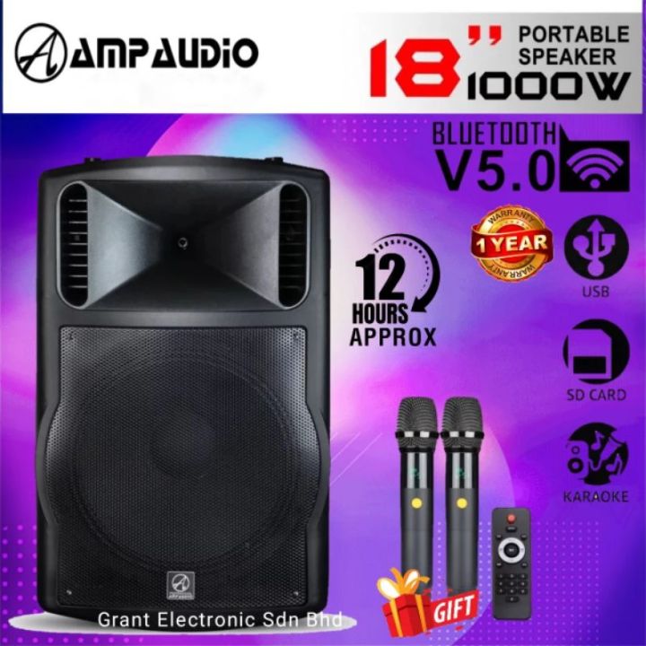18 Inch Portable Ampaudio Bluetooth 1000W Portable Speaker with