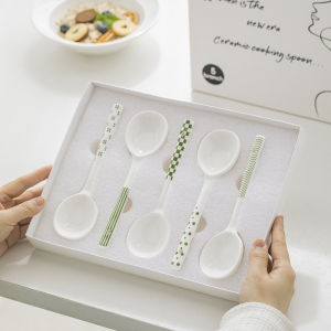 Simple Ceramic Long Handle Spoon Soup Spoon Rice Spoon High Aesthetic Value Soup Spoon Set And Delicate Gift Spoon Set