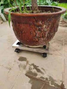 Stainless Steel Rectangular Plant Stand with Wheels Mobile Bracket Thickened Roller Base for Balcony Modern Simple Style