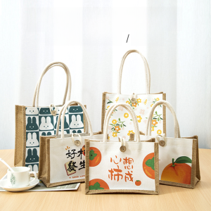 Linen Handbag Female Fashion out Custom Student Book Carrying Waterproof Office Lunch Box Linen Sack Canvas Bag