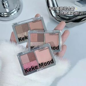 Keke Mood Quad Eyeshadow Blush Palette Matte Shimmer Highlighting Natural Looking Womens Makeup Cheek Color Disk