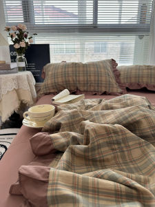 Korean Style Summer Quilt Set Student Cotton Linen Washed Lace Double Layer Air Conditioning Light Weight Bedding Cover