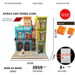 GẠCH MINI Cuba Khách Sạn Hướng Phố Khối Xây Dựng Mô Hình Thành Phố Để Bàn Trang Trí Giáo Dục Đồ Chơi Lắp Ráp Cho Trẻ Em Quà Tặng