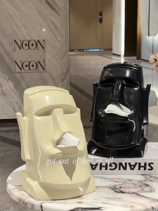 กล่องทิชชู่ กล่องทิชชู่รูปรูปปั้นโมอาย ของตกแต่งบ้าน สามารถใส่หูฟังได้