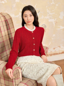 Contrast Color Ruffled Collar Merino Wool and Cashmere Blend Knitwear