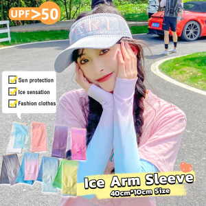 ELLE Colorful Arm Sleeves Ice Silk Cycling Sleeves Anti-UV Running Gloves