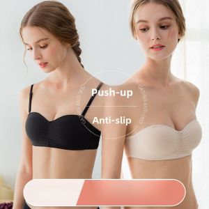 JIAZINI | Wireless Strapless Bra Womens Thin Summer Invisible Seamless Tube Top Bra Nylon Material Youth Female Detachable Double Shoulder Strap