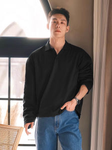 YOULIN | Black Long Sleeve Polo Shirt Mens Fashion Stylish Smart Casual