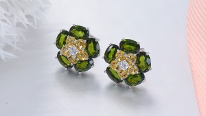 Lohaspie Jewelry Real 6 Carats Stud Earring Silver 925 Original Sale Natural Chrome Diopside Citrine Earring Oval Gemstone Earring With Stone Women Gift Jewelry