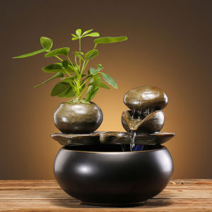 Retro Chinese Zen Style Small Fountain Ornament Indoor Living Room Ceramic Handmade Home Decorations Table Top Scenic Spot