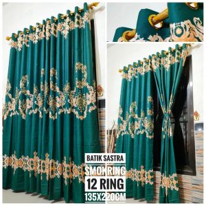 PAKET HEMAT ISI 3 pcs Gorden Smokring 135 cm x 220 cm 12 Ring Gold| Tirai Gorden Jendela & Pintu Cantik Best Seller Ring 12 Murah