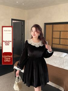 GLEC | Plus Size Elegant Rich Style Color Blocking Lace Velvet Waist-cinching Dress