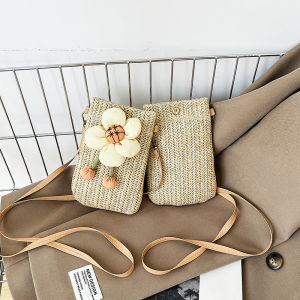 Summer Small Straw Woven Phone Bag Vertical Casual Fashion Korean Style Multi-Functional Single Shoulder Bag for Young Women