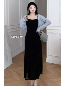 เส้นใยโพลีเอสเตอร์ขนาดใหญ่แฟชั่นสตรีชุดฤดูร้อน Retro ภาษาฝรั่งเศสคําคอผีเสื้อ Fish Tail Harness ชุดแขนยาว