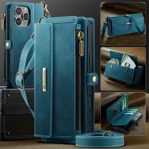 Crossbody Zipper Leather Multicolor Card Wallet Bag Case For iPhone 11 12 13 14 15 16 Pro Max Flip Cover