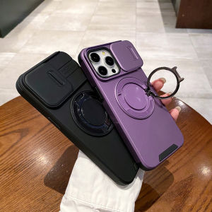 Creative Metal Ring Stand Phone Case for  15Promax Magnetic Absorption Charging Car Mount Full Protection Lens Window Protective Cover