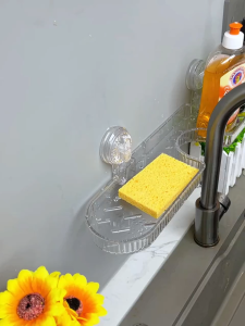 Suction Cup Wall Mounted Transparent Storage Rack Bathroom Organiser