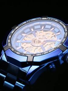 Binbond Mens Watches Top Brand Luxury Stainless Steel Waterproof Hollow Out Blue Big Male Wristwatches Relogio Masculino 2023