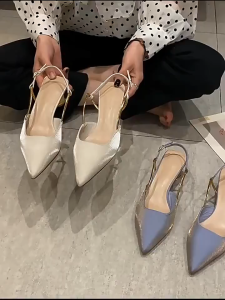 Korean Pointed Toe Block Heel Sandals For Women Temperament Sandals With Heels Fashion Sandals For Women Formal Attire Elegant 5CM
