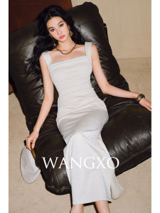 WANGXO | Đầm Voan Co Giãn Hình Vuông Cổ Pinched Waist