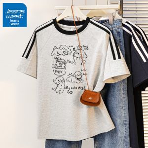Jeanswest | Áo Thun Cotton Xanh Hải Quân Sọc Phối Màu Thiết Kế Mùa Hè Dành Cho Phụ Nữ Size Nhỏ 2026 Mới