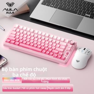 AULA | Bộ Bàn Phím Cơ và Chuột Bluetooth 3 Chế Độ Màn Hình Hiển Thị