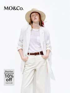 MO&Co. | New Stripe Cotton Linen Blended Lightweight Shoulder Padded Suit