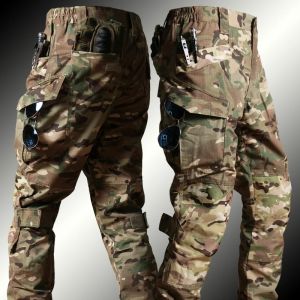 Mens Loose Outdoor Training Pants Cargo Pants Men Tactical Pants Hunting Pants Outdoor Multi-Pockets Cotton Casual Trousers