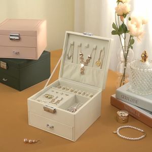 Jewelry boxes pu leather multilayer drawer large capacity safety lock jewelry box of hair accessories receive earrings earrings necklace jewelry box draw out desktop with mirror receive a case